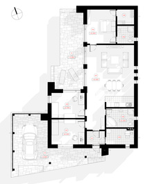 A very modern, with a roof for a car and a large terraced house project Kostas